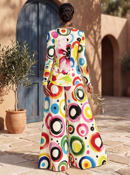 Printed Polka-Dot Pockets Elasticity Colorful Wide Leg Loose Trousers Pants