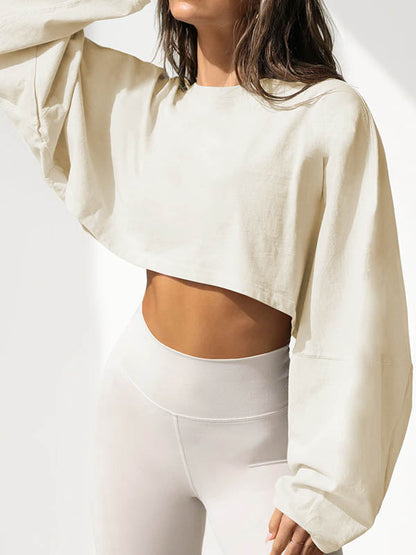Long Sleeves Loose Solid Color Split-Joint Round-Neck Sweatshirt Tops