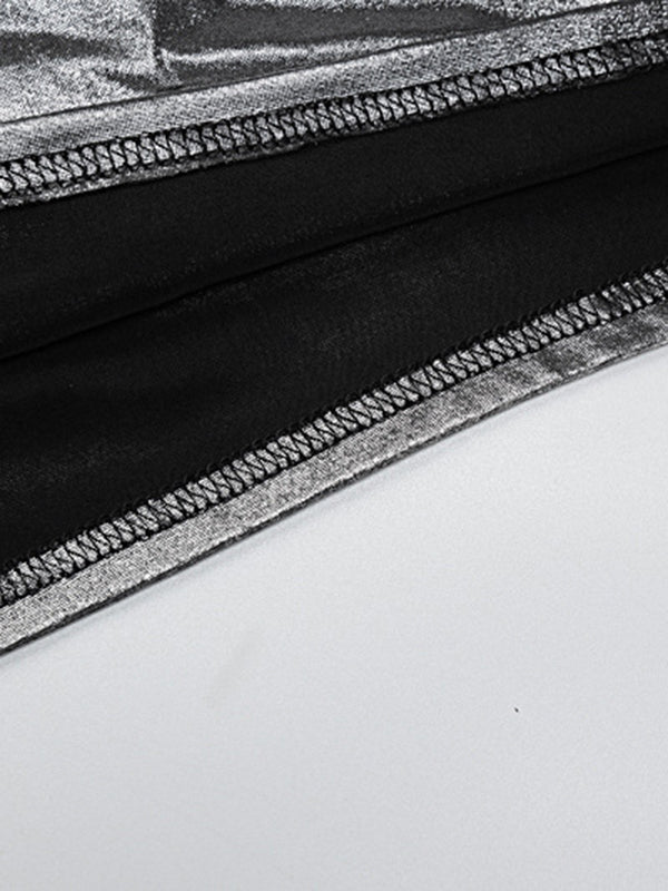 Skinny Asymmetric Shiny Solid Color Split-Joint One-Shoulder Evening Dresses Mini Dresses