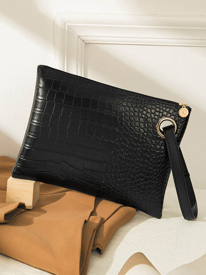 Crocodile Texture Geometric Print Zipper Handbag