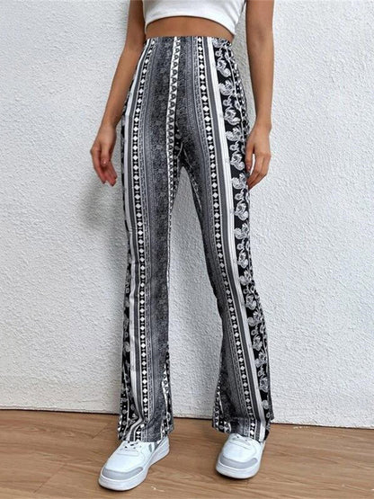 Flared Pants High Waisted Contrast Color Printed Split-Joint Pants