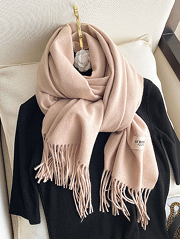 15 Colors Imitated Cashmere Solid Color Tasseled Scarf