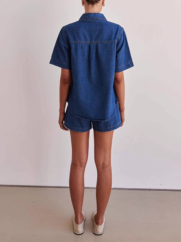 Loose Short Sleeves Split-Joint Lapel Blouses&Shirts Tops