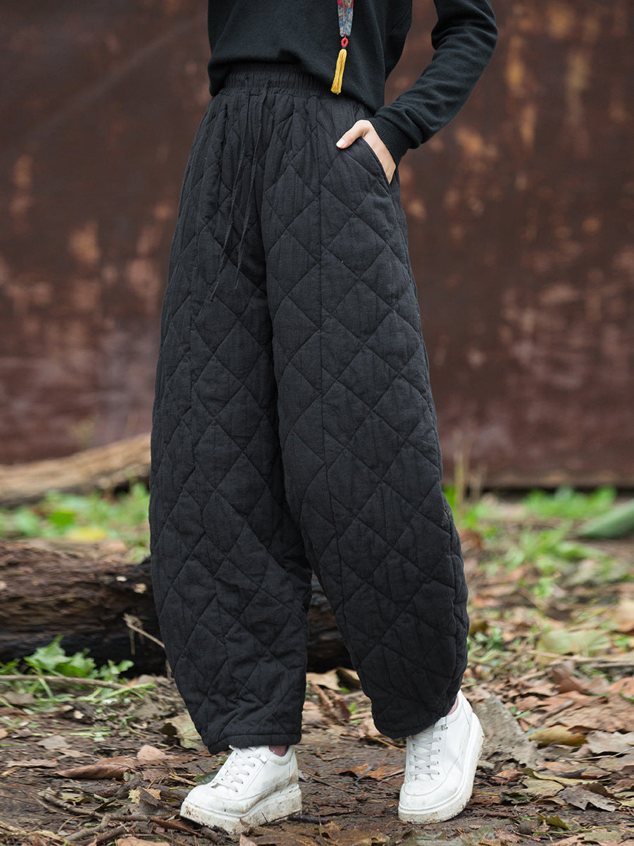 Women Winter Retro Solid Padded Cotton Harem Pants