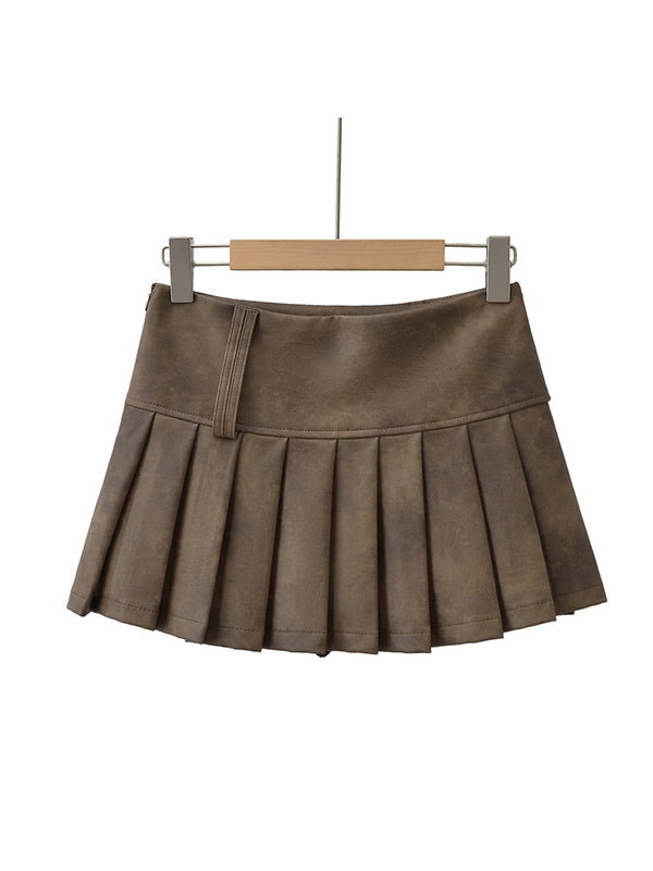 A-Line High Waisted Pleated Solid Color Skirts Bottoms