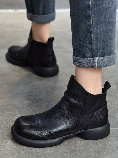 Round-Toe Solid Color Zipper Boots