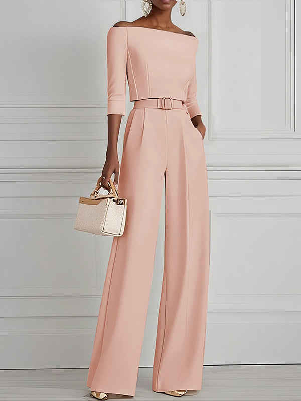 Half Sleeves Solid Color Split-Joint Off-The-Shoulder T-Shirts Tops