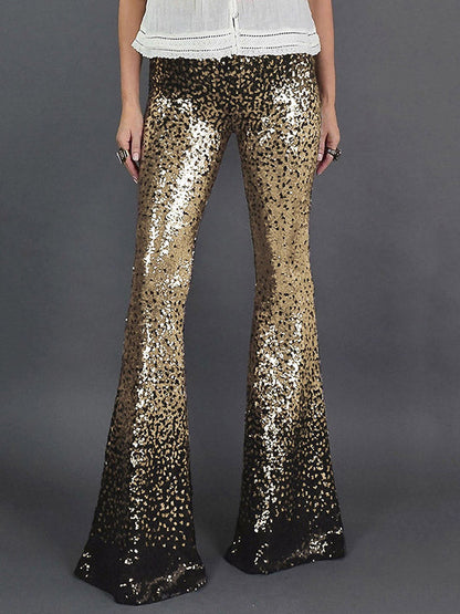 Flared Pants Skinny Leg Contrast Color Gradient Sequined Shiny Pants Bottoms