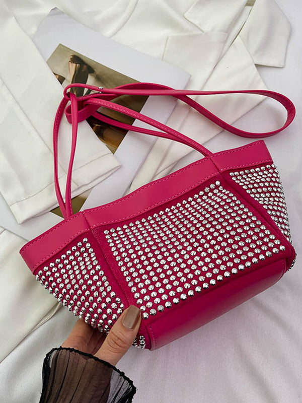 Rhine Stones Shiny Split-Joint Zipper Crossbody Bags Handbags