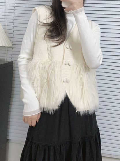 Loose Sleeveless Buttoned Solid Color Split-Joint V-Neck Vest Outerwear