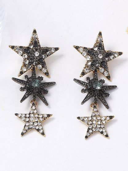 Rhine Stones Shiny Star Shape Earrings Accessories