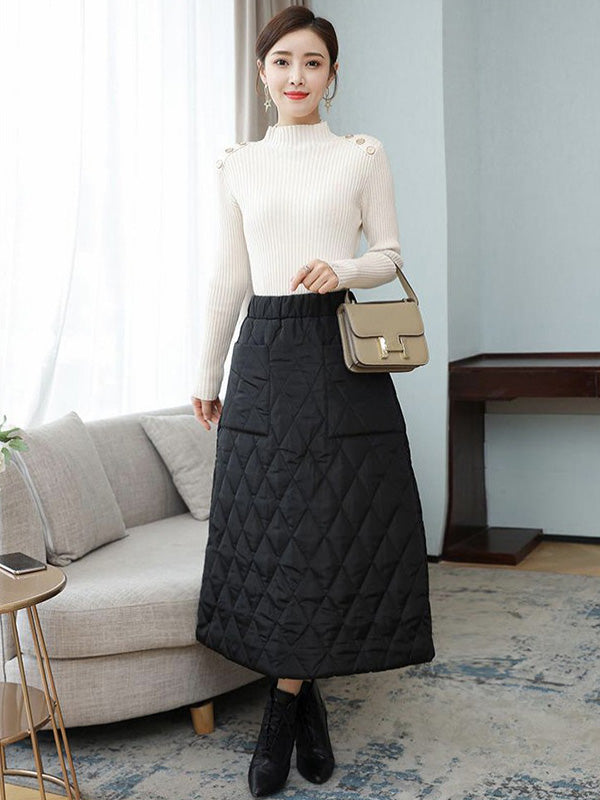 Vintage Loose Elasticity High-Waisted A-Line Padded Skirt Bottom