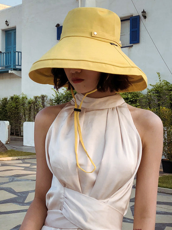 Casual Solid Sun-Protection Large Wide Brim Bucket Hat