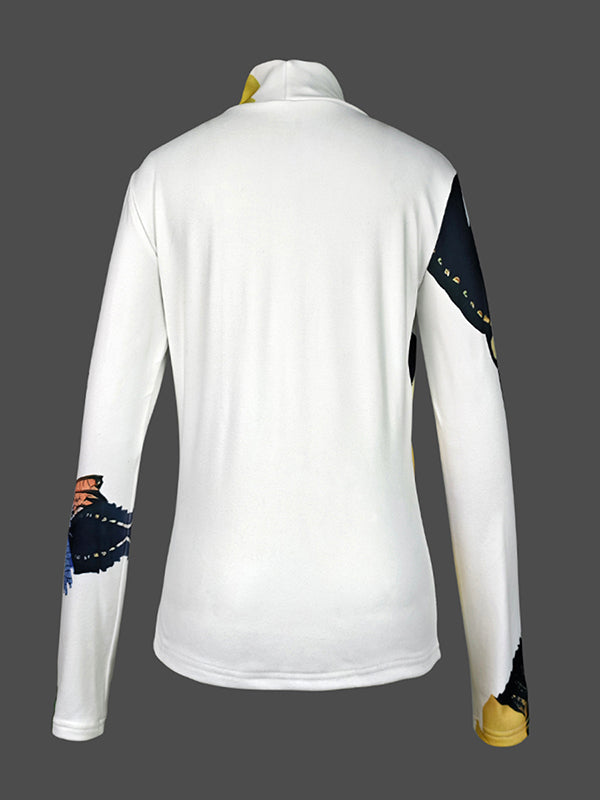 Long Sleeves Skinny Flower Print High Neck T-Shirts Tops