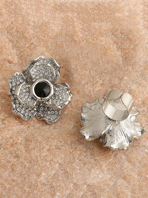 Flower Shape Geometric Rhine Stones Rings Accessories