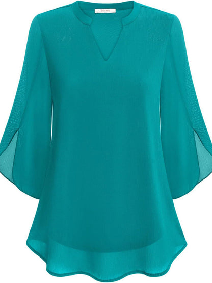 Half Sleeves Loose Solid Color V-Neck Blouses&Shirts Tops