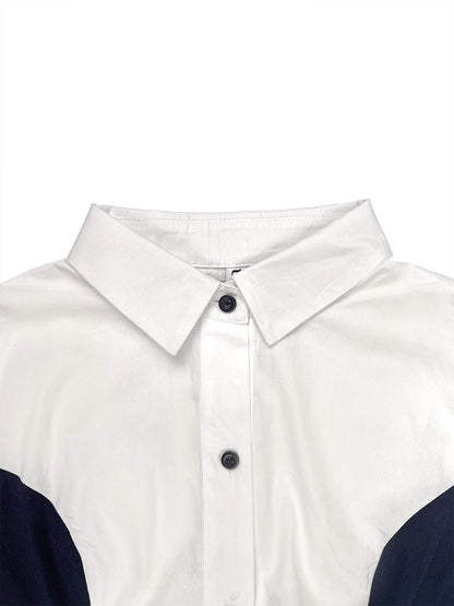 Long Sleeves Buttoned Contrast Color Split-Joint Lapel Blouses&Shirts Tops