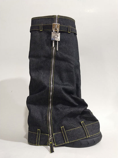 Buckle Round-Toe Zipper Boots