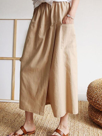 High Waisted Loose Elasticity Solid Color Split-Joint Pants Trousers