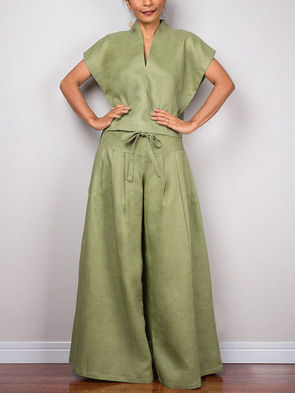 Batwing Sleeves Loose Solid Color Split-Joint V-Neck Blouses&Shirts Tops