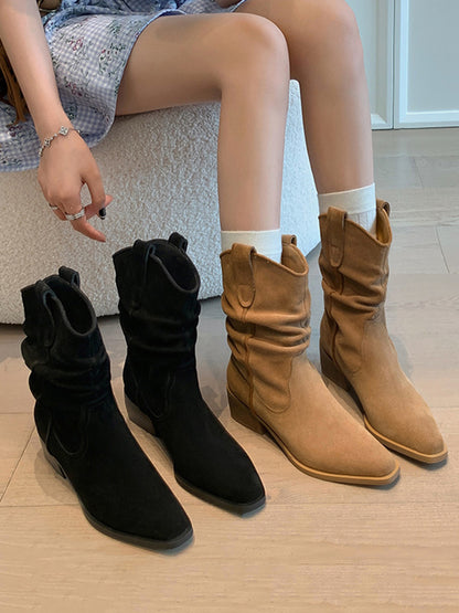 Pointed-Toe Split-Joint Boots Pumps