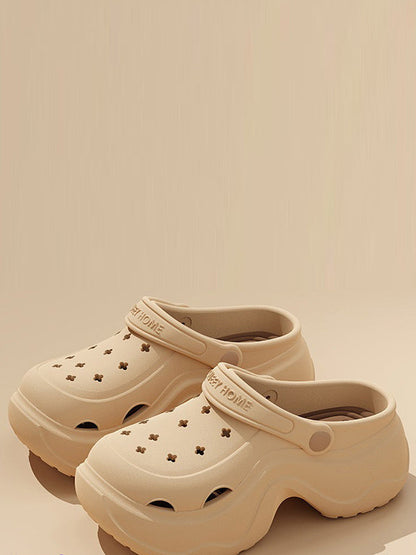 Hollow Round Cut Crocs Platform Shoes Sandals
