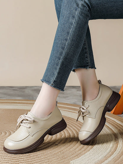 Women Spring Retro Genuine Leather Low Heel Shoes
