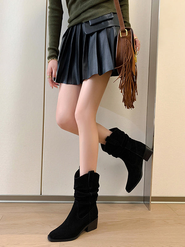 Pointed-Toe Split-Joint Boots Pumps