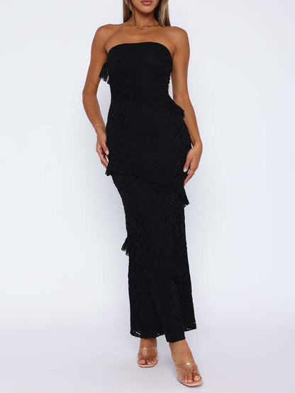 A-Line Bodycon Ruffled Solid Color Split-Joint Tube Midi Dresses