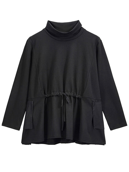 Original Solid Color Smocked High-Neck Sweatshirts