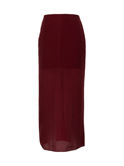 Bodycon High Waisted See-Through Solid Color Split-Joint Skirts Bottoms