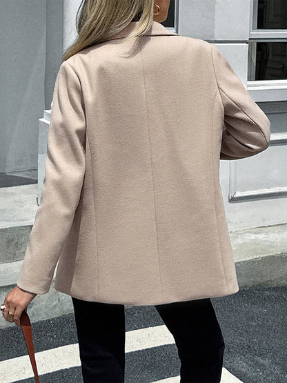 Long Sleeves Buttoned Pockets Solid Color Notched Collar Suit Outerwear