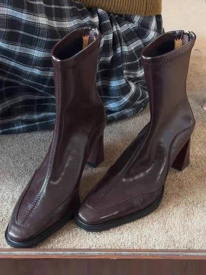 Split-Joint Square-Toe Zipper Boots