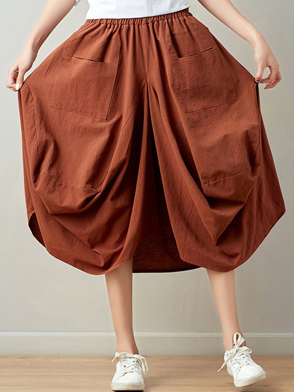 Artistic Retro Ramie Cotton 6 Colors Loose Irregular Elasticity Skirt