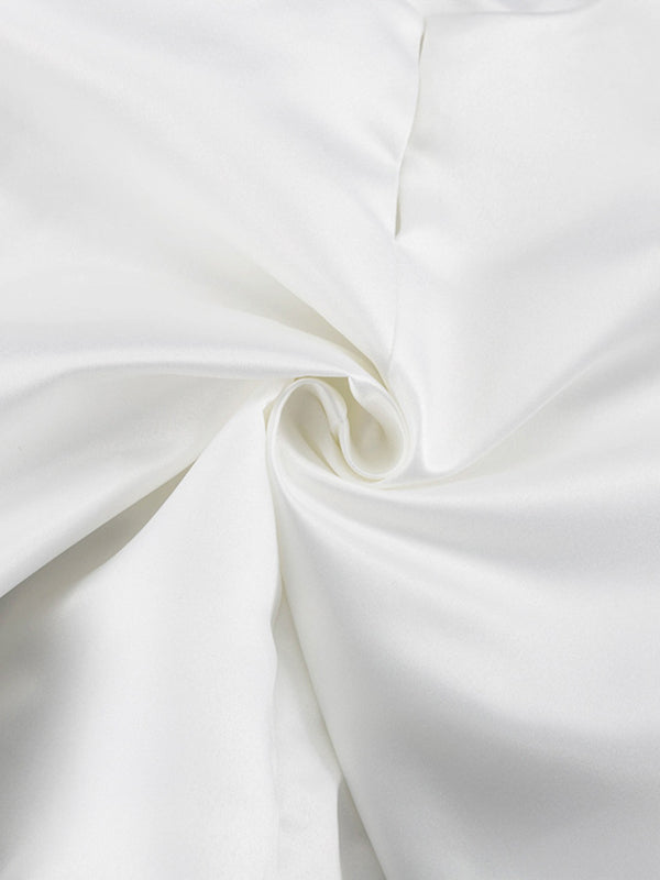 Loose Puff Sleeves Hollow Solid Color Split-Joint Round-Neck Blouses