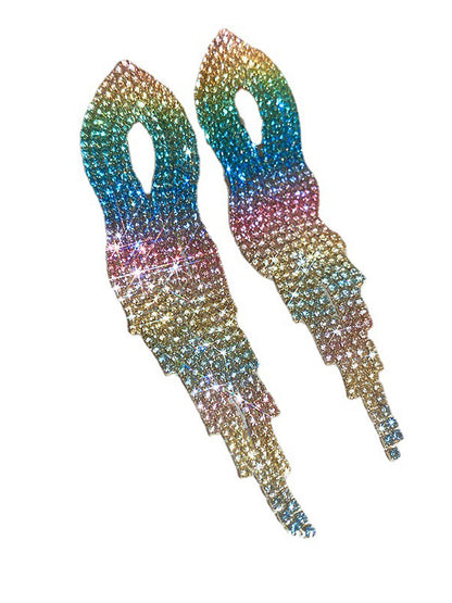 Gradient Hollow Rhine Stones Tasseled Drop Earrings