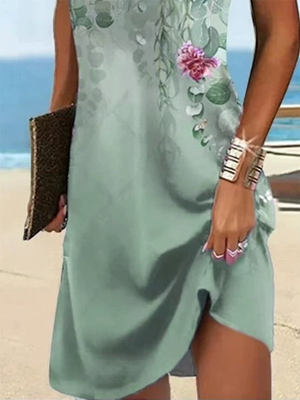 Loose Plus Size Floral Printed Split-Joint V-Neck Mini Dresses