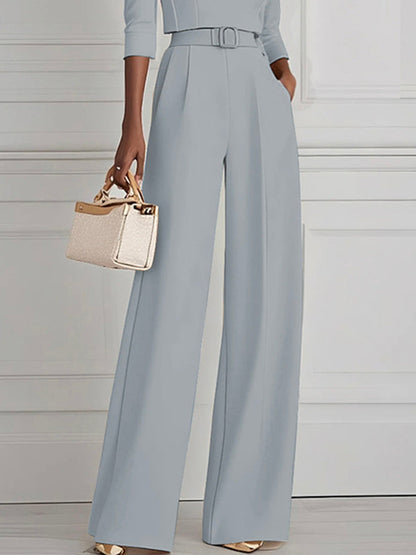 High Waisted Straight Leg Pleated Solid Color Split-Joint Pants Trousers