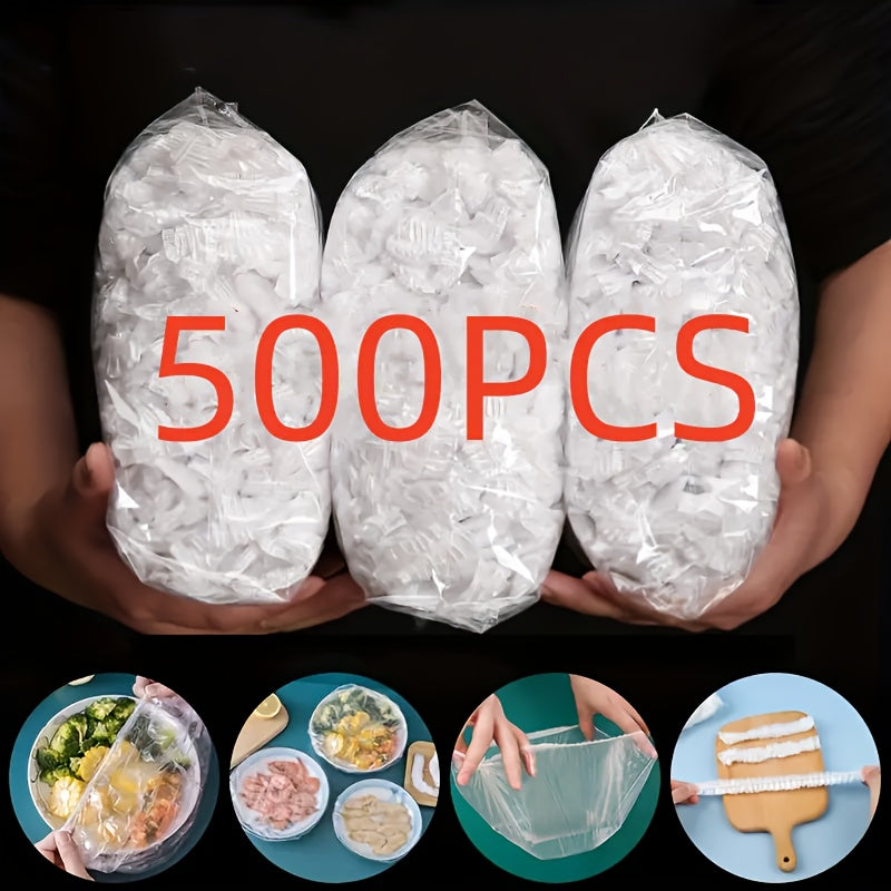 500 pieces of transparent stretchable plastic food plastic wrap - thickened and durable, insect-proof and sealed, suitable for bowls, plates, containers, refrigerators and lockers, individually packaged (large package value pack) - plastic plastic plastic