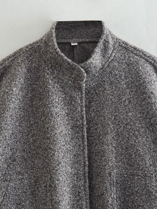 Long Sleeves Loose Split-Joint Round-Neck Outerwear