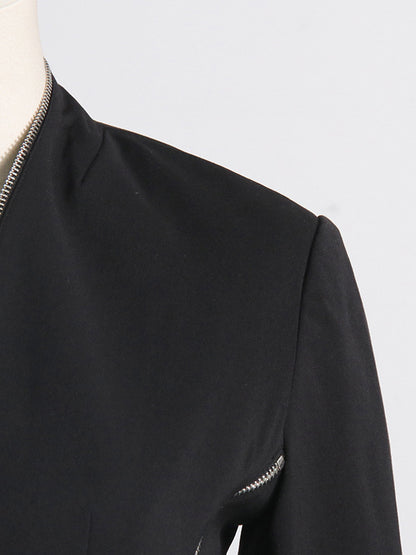 Long Sleeves Split-Joint Zipper V-neck Jackets Outerwear