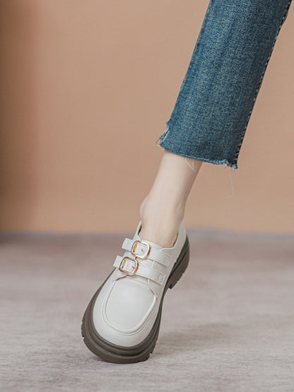 Round-Toe Split-Joint Loafers Platform Shoes