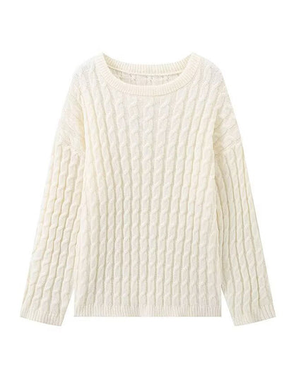 Long Sleeves Loose Solid Color Split-Joint Round-Neck Sweater Tops + Scarf Two Pieces