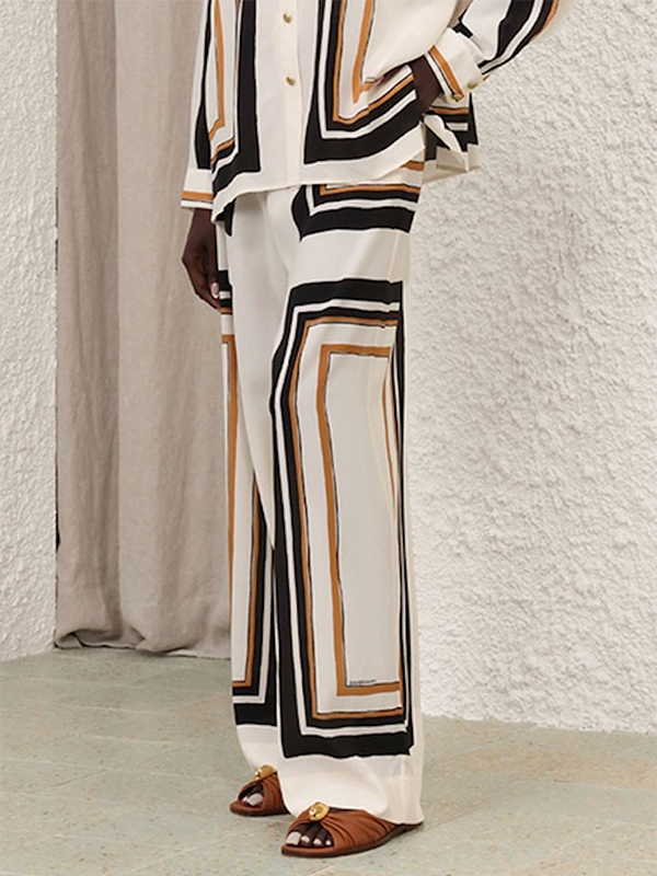 Loose Wide Leg Plaid Striped Tied Waist Casual Pants Bottoms Trousers