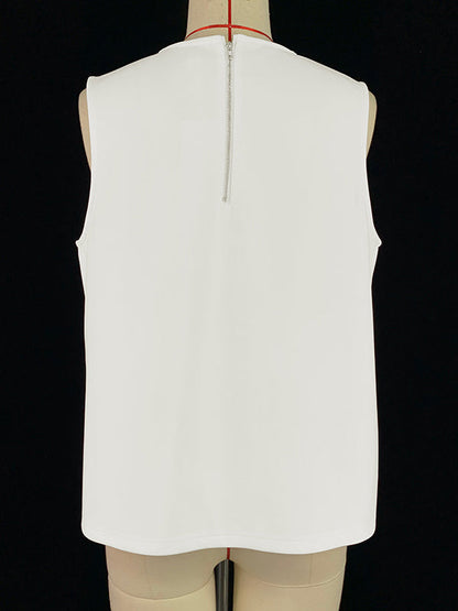 A-Line Loose Solid Color Split-Joint Round-Neck Vest Top