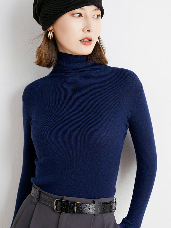 Simple Skinny Long Sleeves Solid Color High-Neck Sweater Tops Pullovers