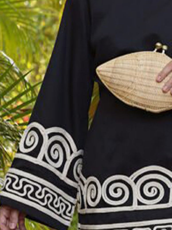 Flared Sleeves Embroidered Round-Neck Mini Dresses