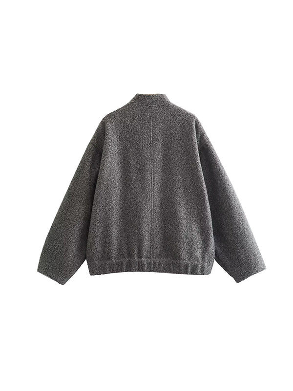 Long Sleeves Loose Split-Joint Round-Neck Outerwear