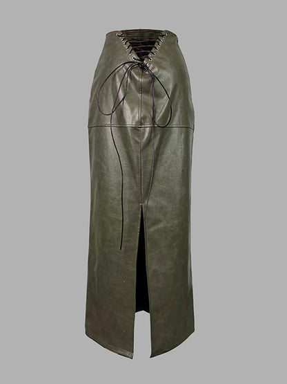 Column High Waisted Pockets Solid Color Split-Joint Split-Side Zipper Skirts Bottoms