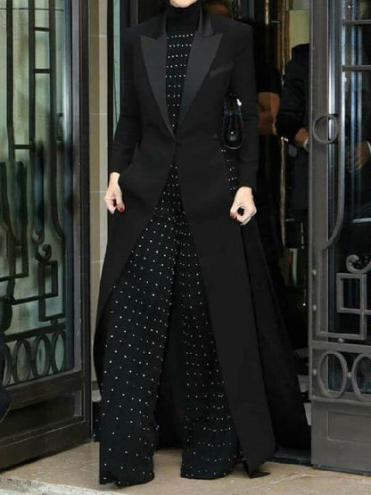 Long Sleeves Split-Joint Split-Side Notched Collar Outerwear